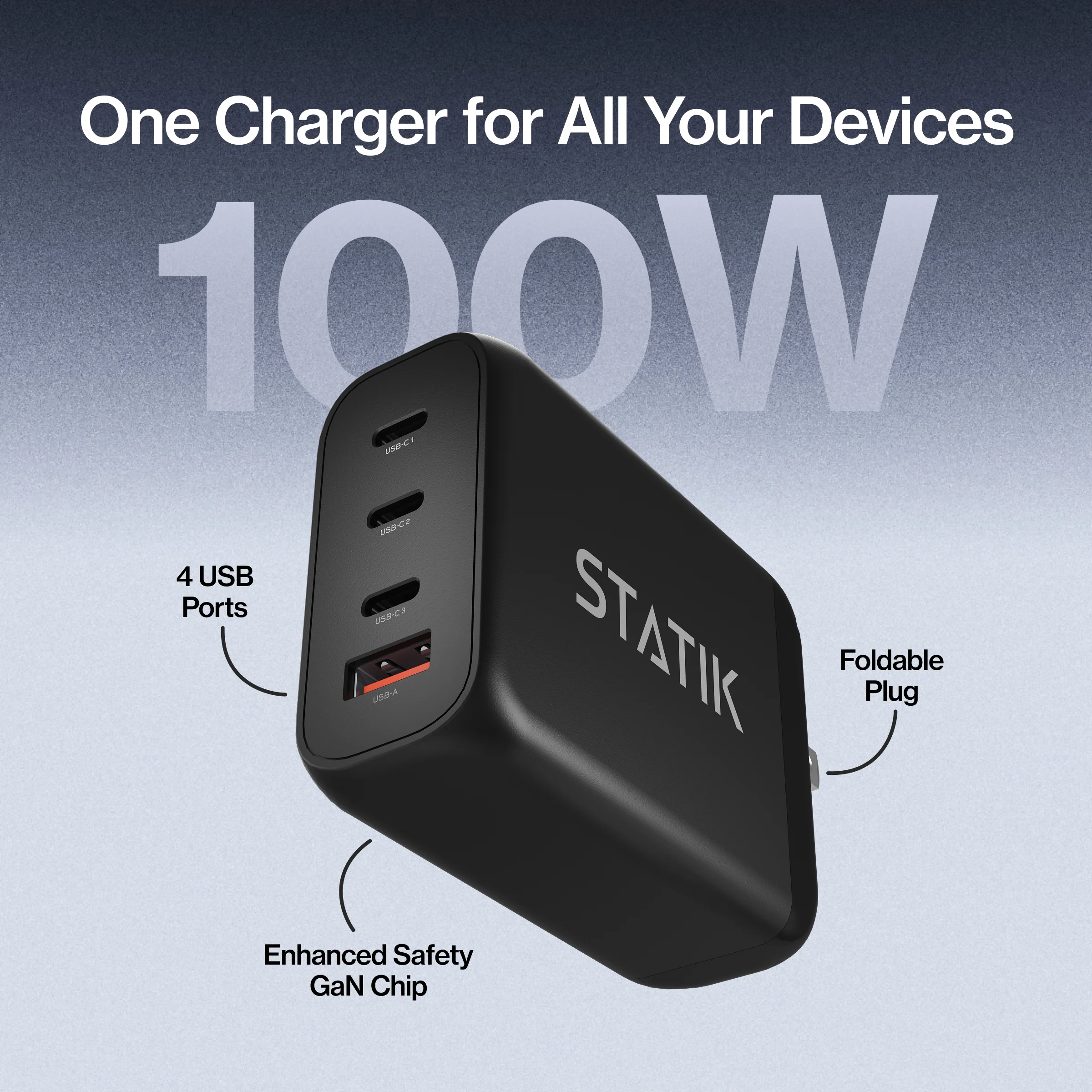100W GaN Power Adapter | 4 Port Wall Charger | Universal & Compact - Image 3