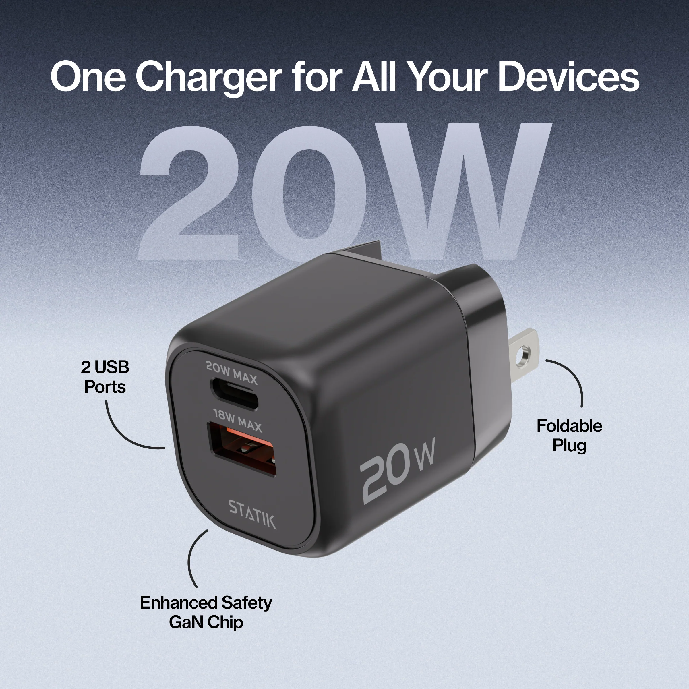 20W GaN Charger Global | Includes 3 International Plug Adapters (EU, UK, AU) - Image 3