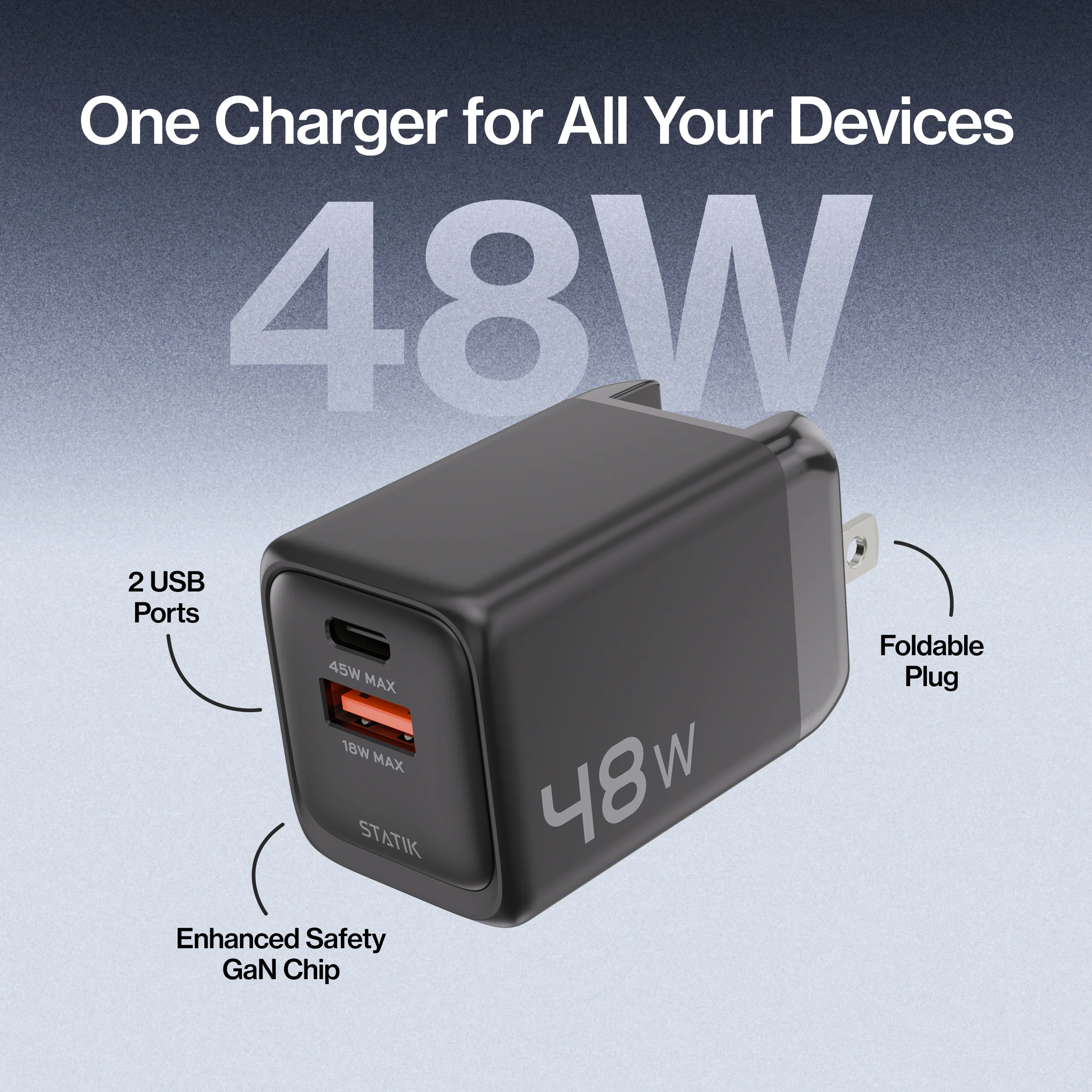 48W GaN Power Adapter | 2 Port Wall Charger | Universal & Compact - Image 3