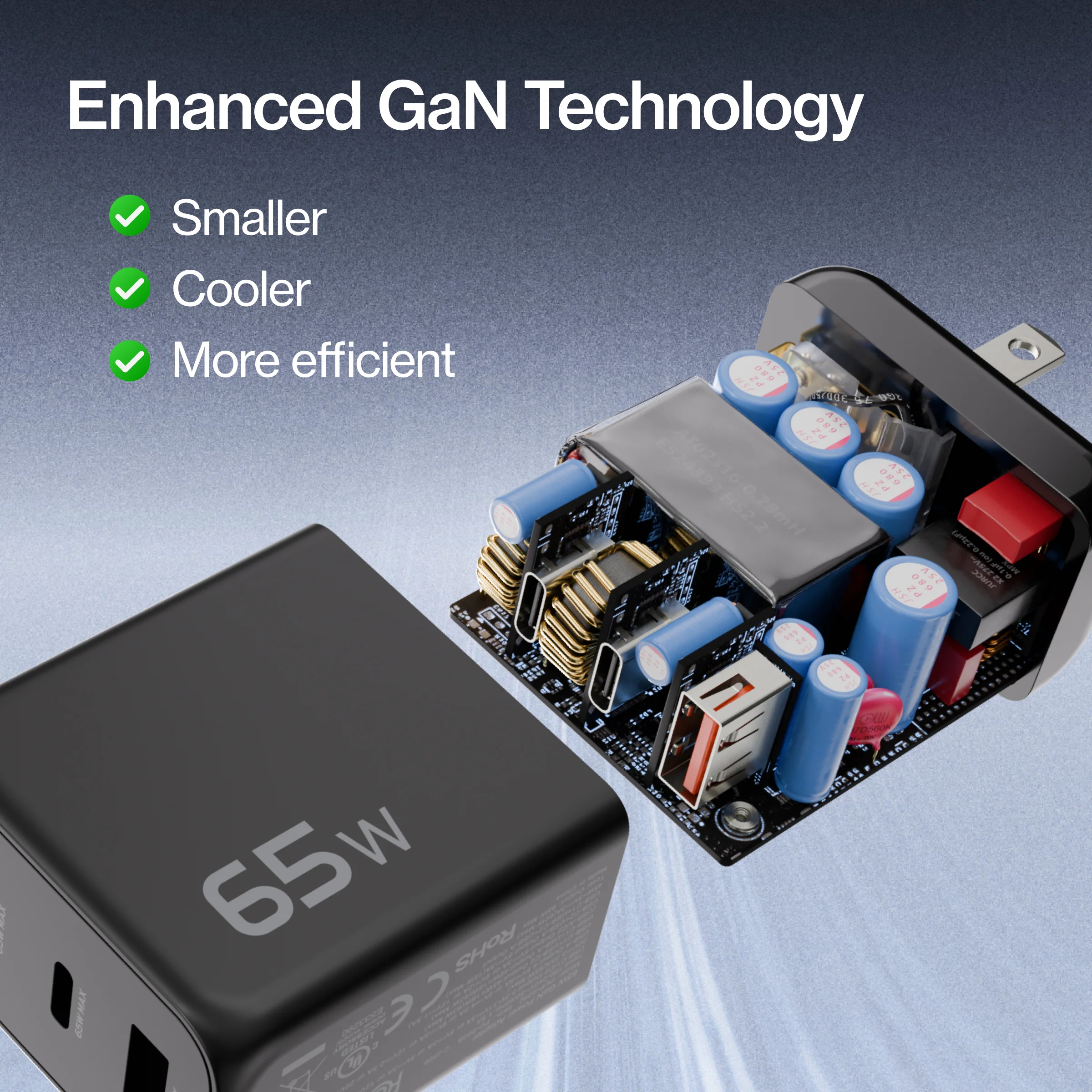 65W GaN Power Adapter | 3 Port Wall Charger | Universal & Compact - Image 5