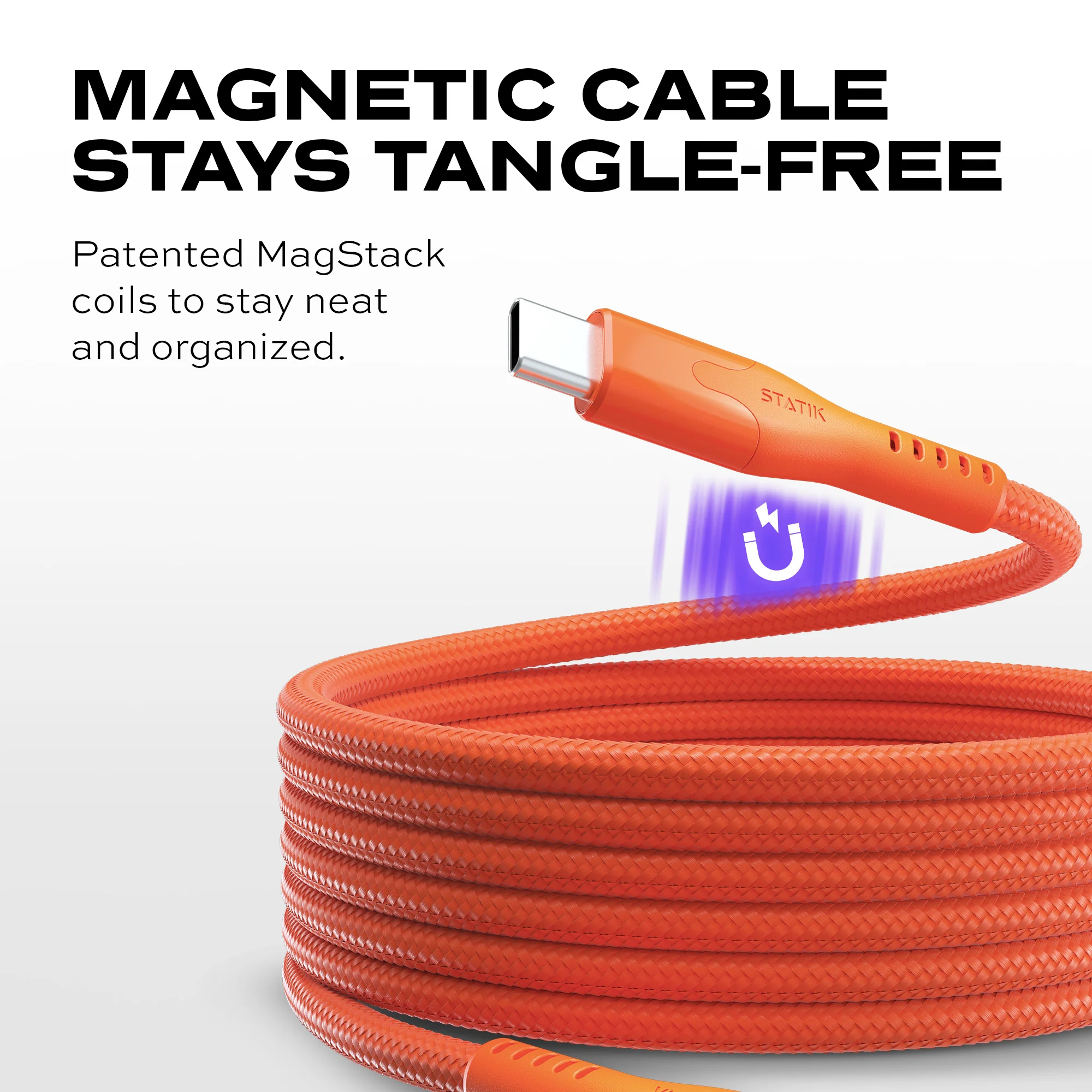 MagStack® Pro Blaze Orange | Fast Charge & Data Cable | Tangle-Free Magnetic Nylon - Image 3