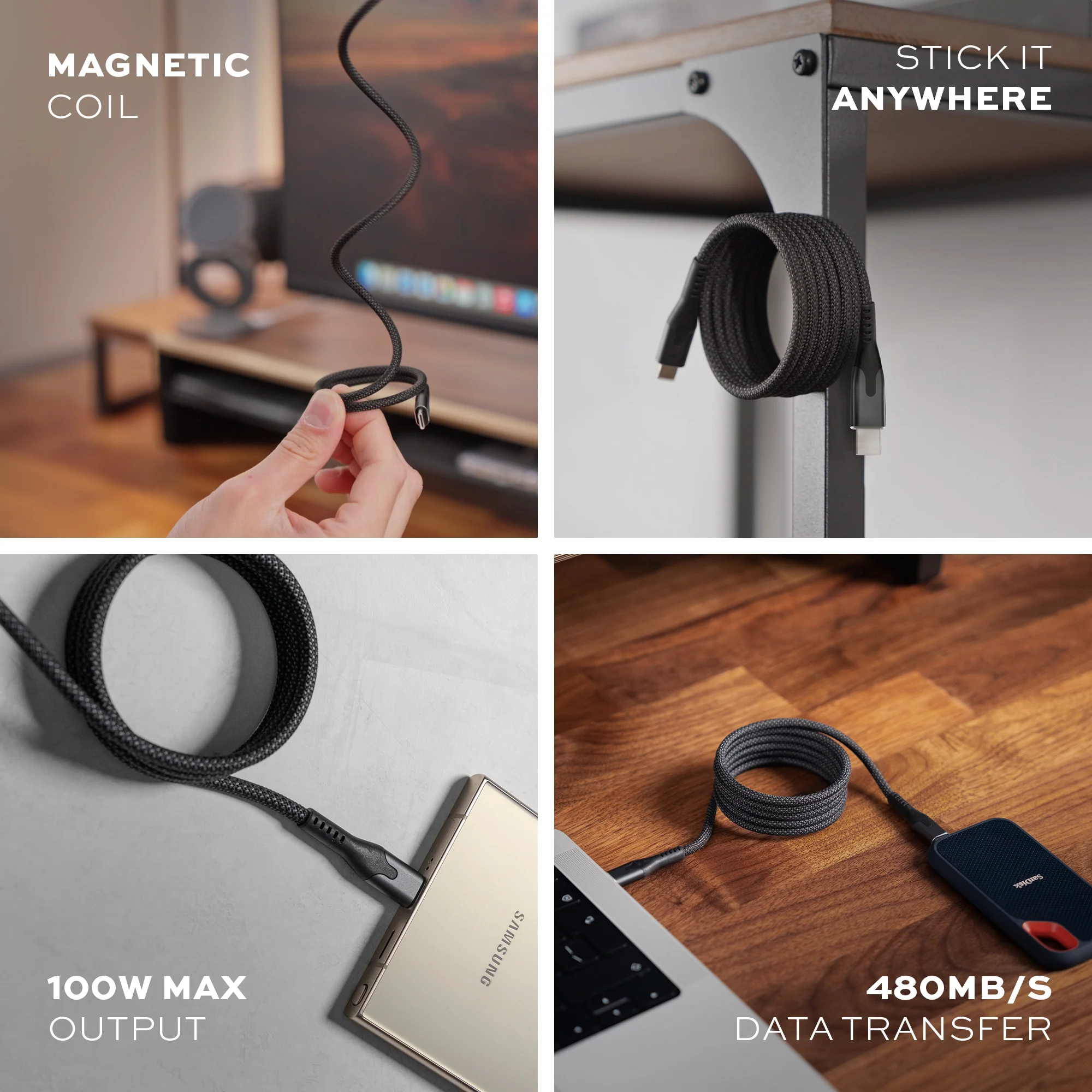 MagStack® Pro Blaze Orange | Fast Charge & Data Cable | Tangle-Free Magnetic Nylon - Image 5