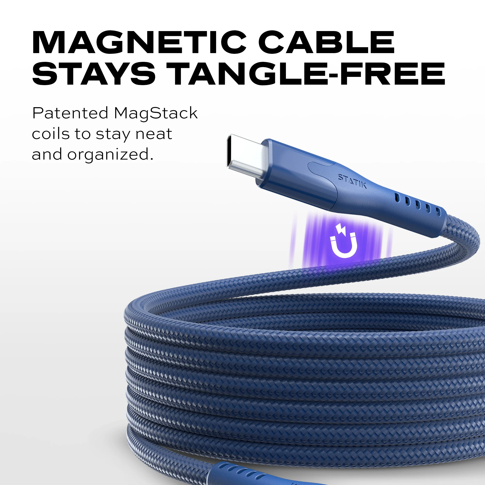 MagStack® Pro Navy Blue | Fast Charge & Data Cable | Tangle-Free Magnetic Nylon - Image 3