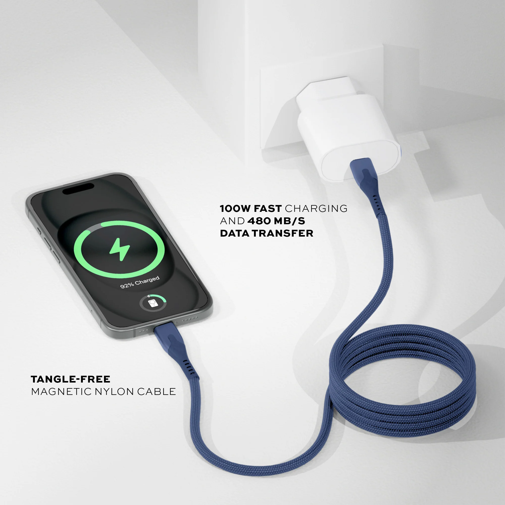 MagStack® Pro Navy Blue | Fast Charge & Data Cable | Tangle-Free Magnetic Nylon - Image 6
