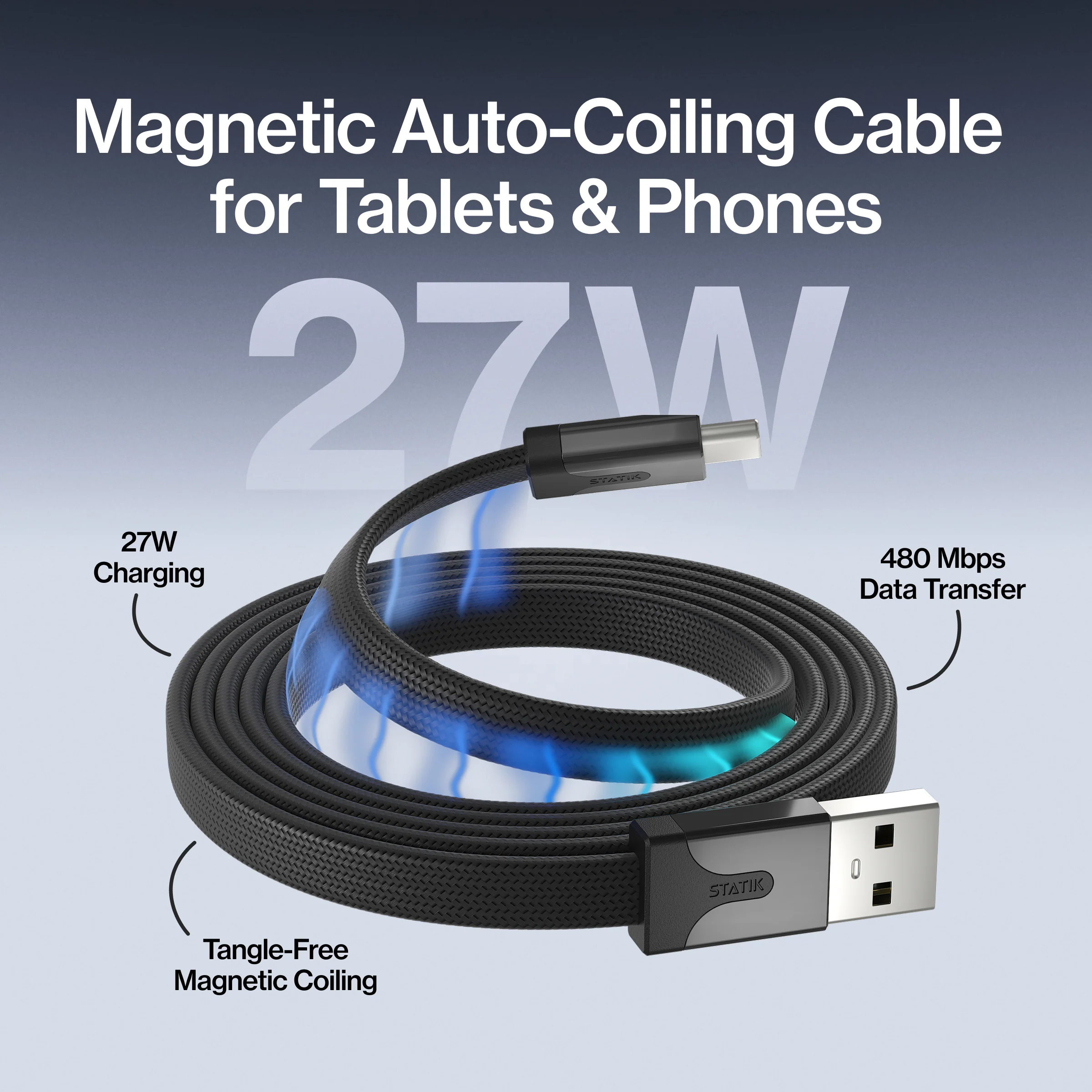 MagStack® Slim | Tangle-Free Magnetic Nylon | Charge & Data Cable - Image 3