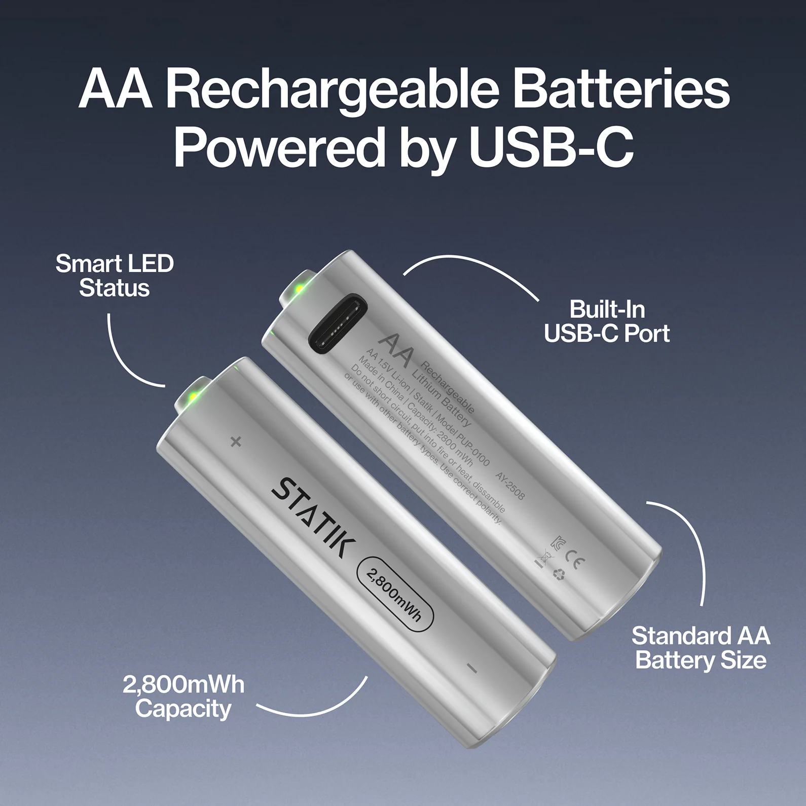 Rechargeable AA Batteries |  4 Pack | USB-C Rechargeable - Image 3